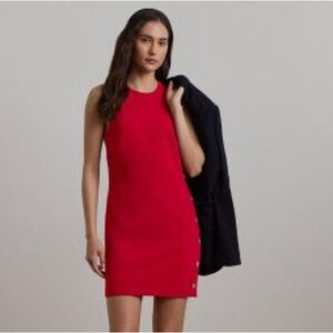 Lauren Ralph Lauren Black Label NWOT Button Trim Crepe Shift Red Dress Sz 12